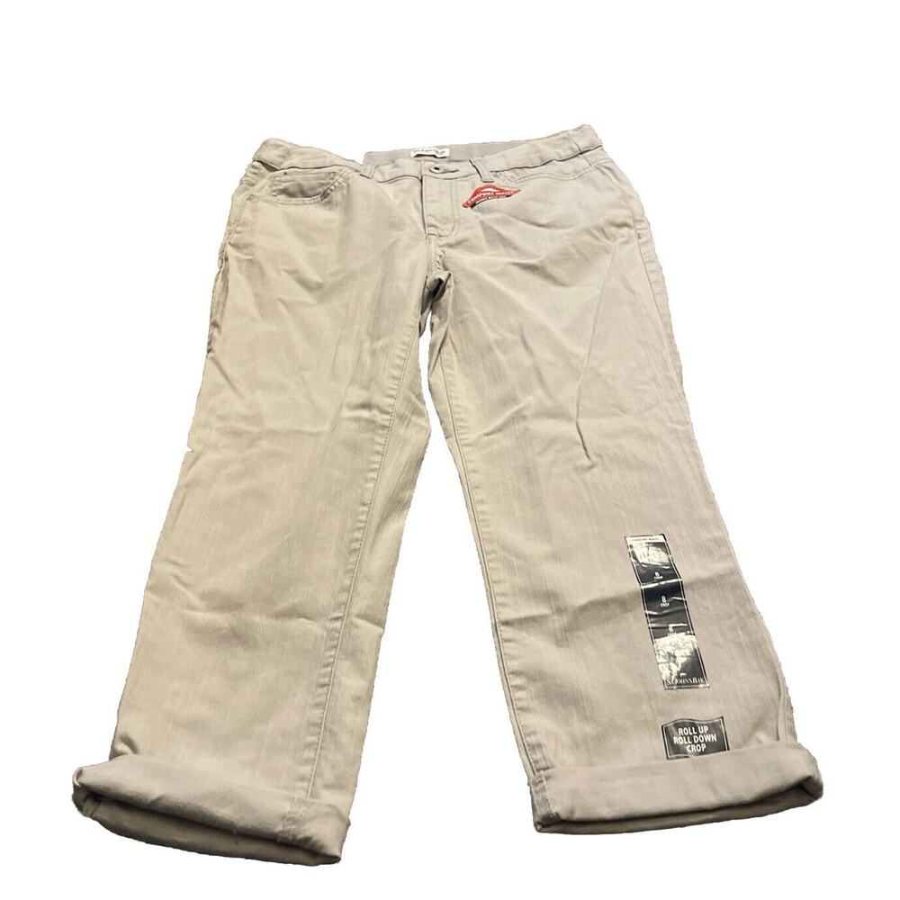 ST Johns Bay Womens Grey Capri Pants Cuff NWT Size 8 Comfort Waist